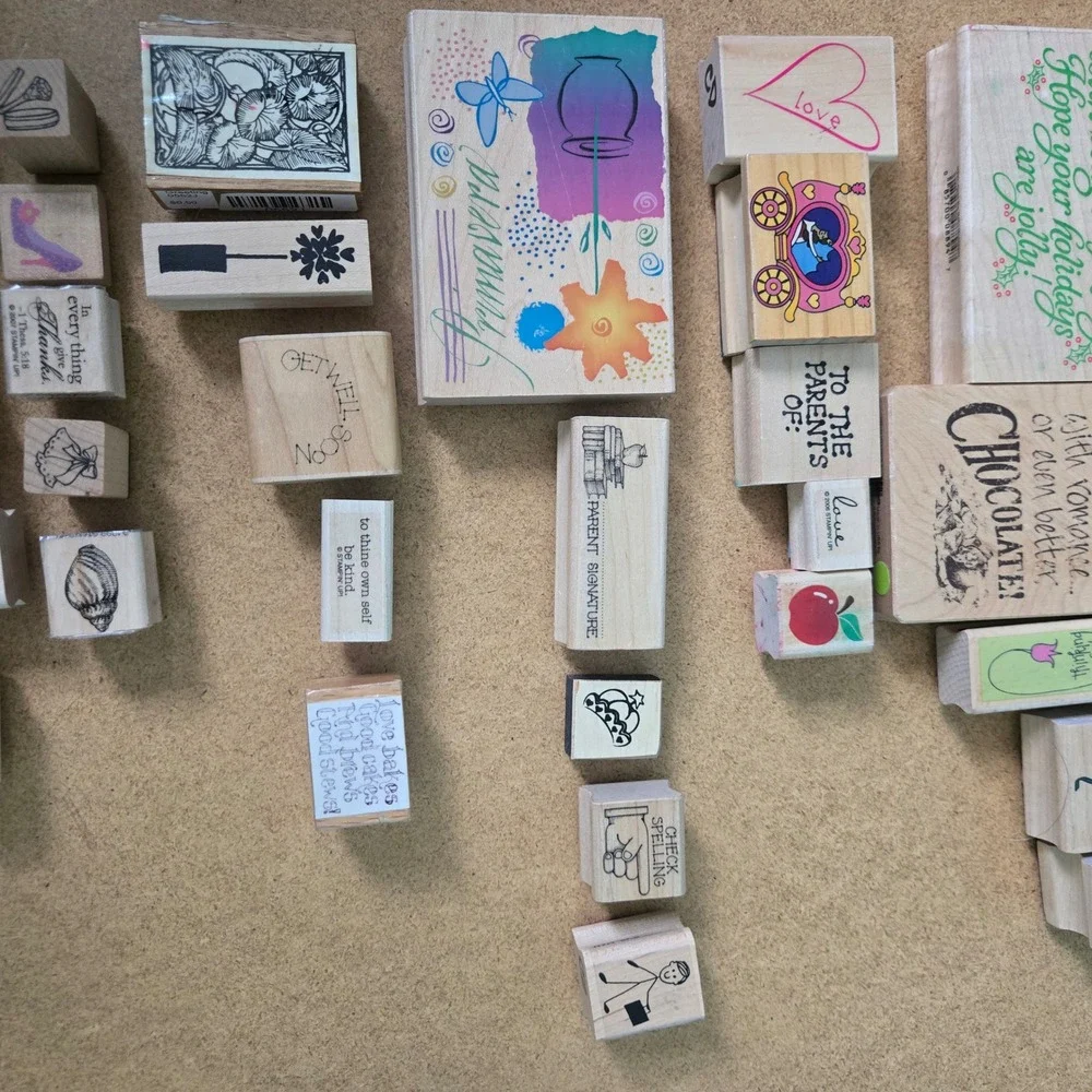 Stampin Up Hero Arts Wood Rubber Stamp Lot Holiday Floral Sentiments 30 pc
